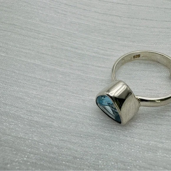 S925 Swiss Blue Topaz Triangle Ring - Picture 3 of 3